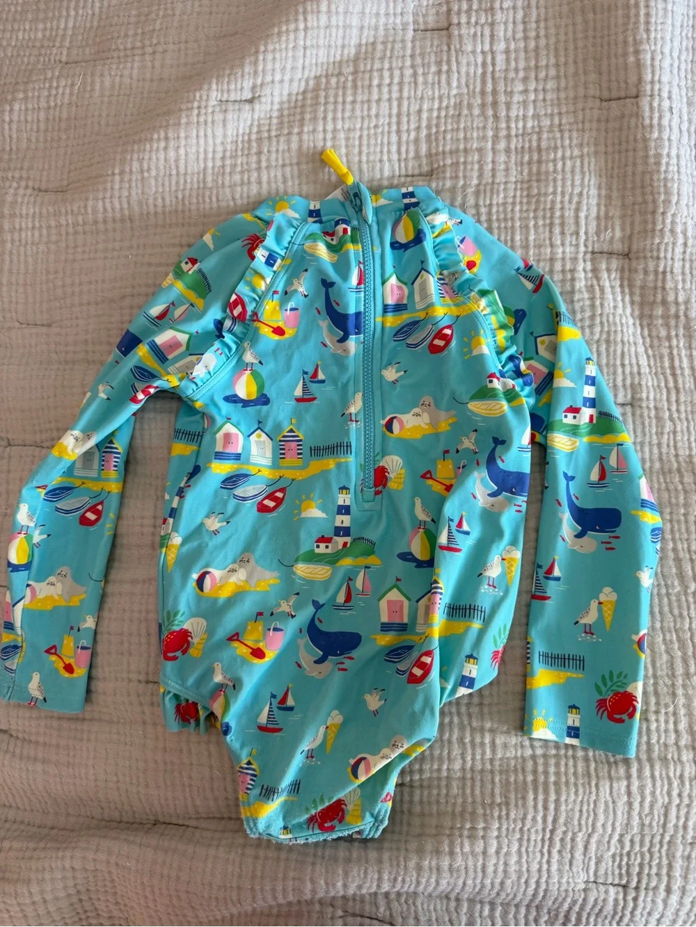 Baby Boden One Piece Swimsuit Sunsuit Girls 2-3 years old Pattern Seagulls Crabs